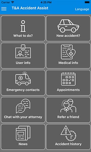 Tofer Accident App Menu screenshot