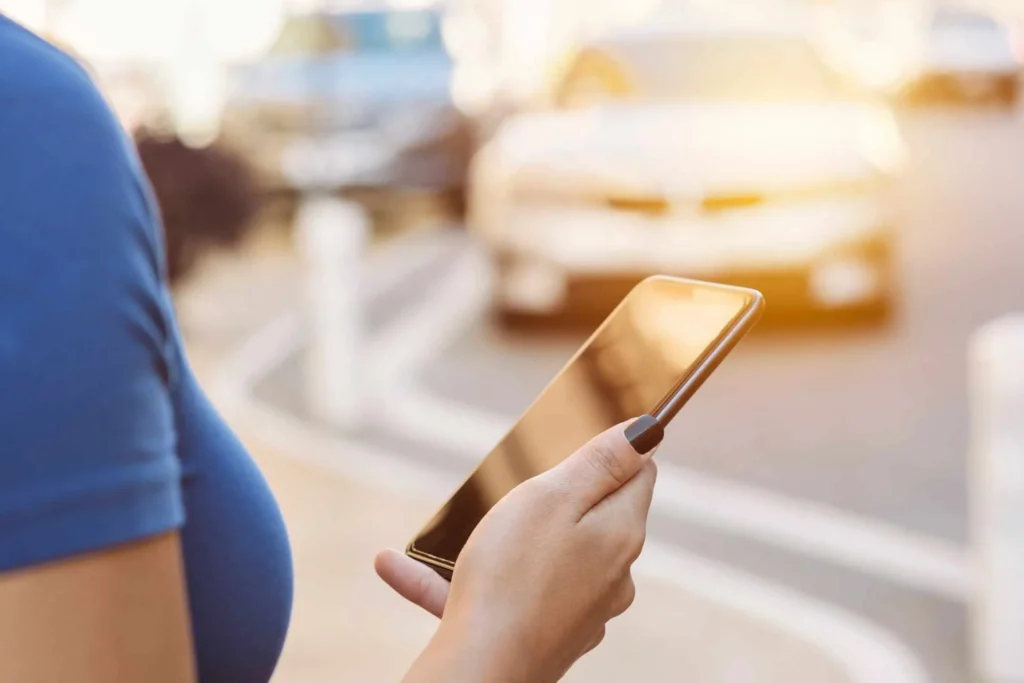 woman checking on phone